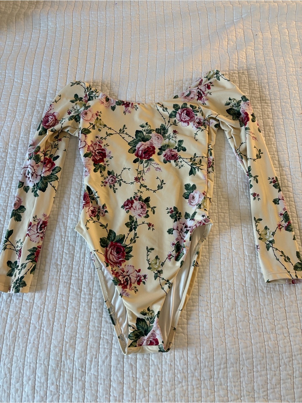 ANTONIO MELANI Yellow Floral Long-Sleeve One-Piece Swimsuit